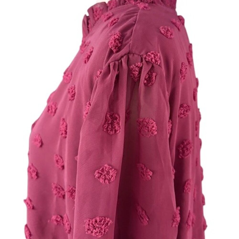 Adibosy Burgundy Ruffle Mock Neck Chiffon Lined Mini Dress Long Sleeve Plus 2XL - Picture 9 of 14